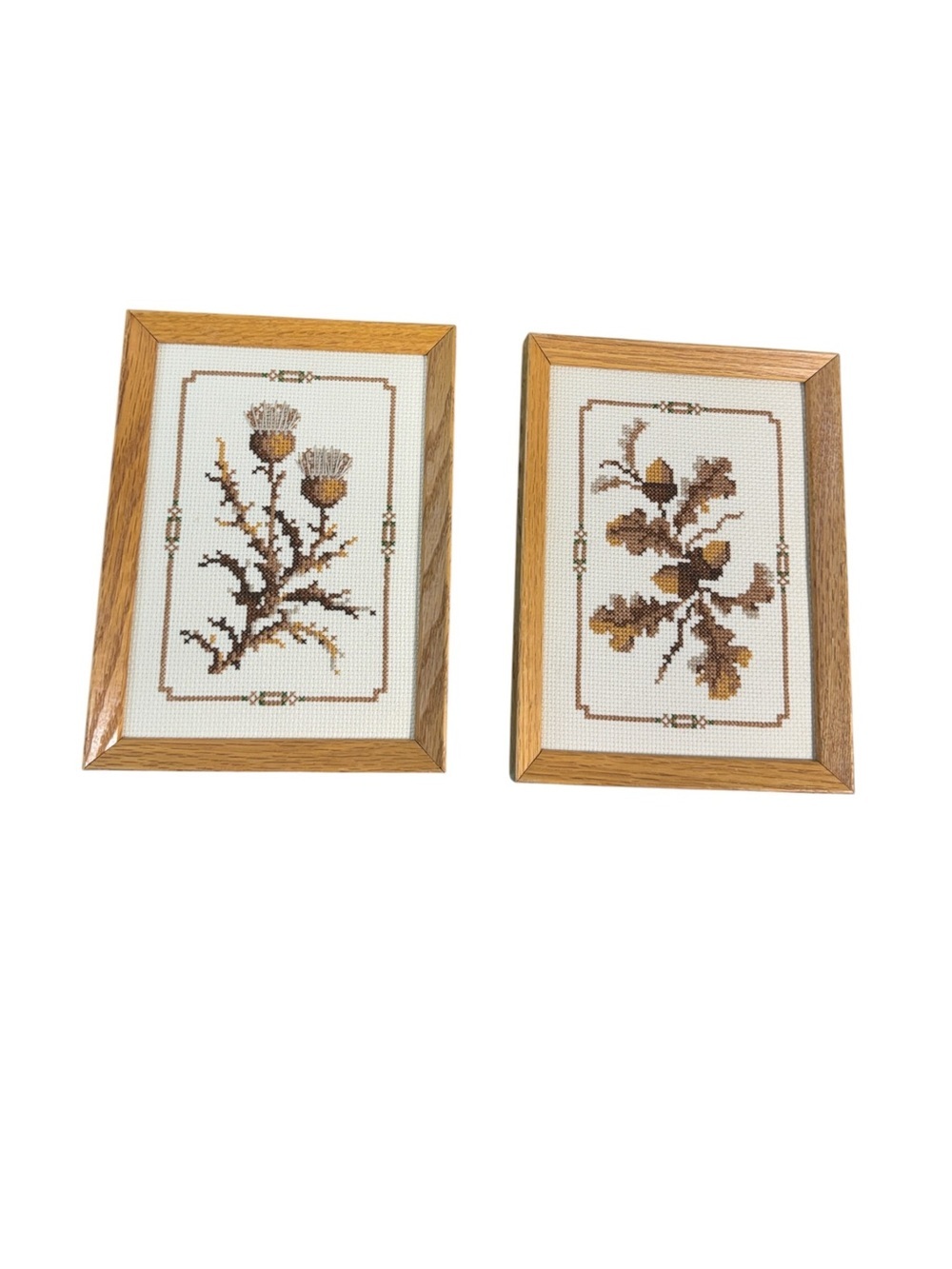 Vintage Cross Stitch Thistle and Acorn Artwork 6" x 8"